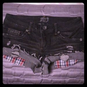 Low rise black denim shorts